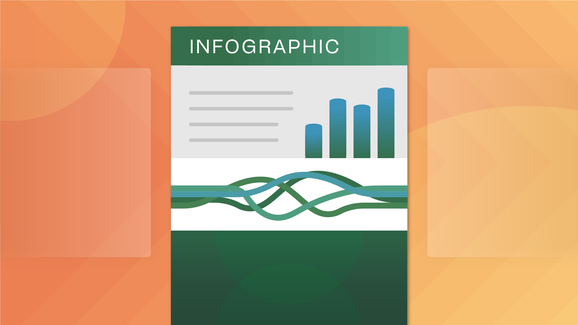 Infographic document illustration atop a multi gradient orange background
