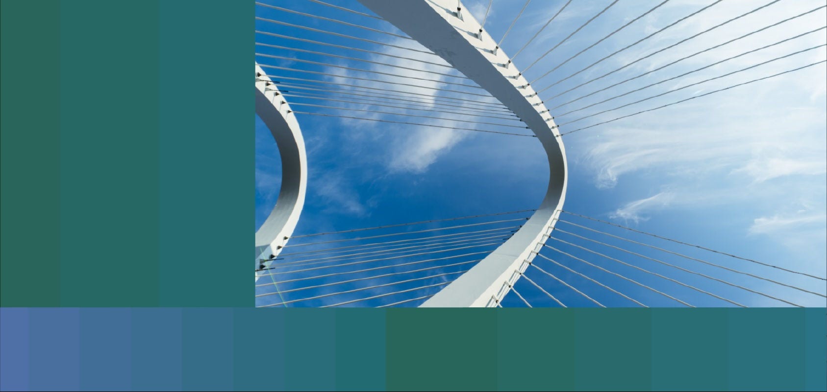 Looking up at a bridge's arch support