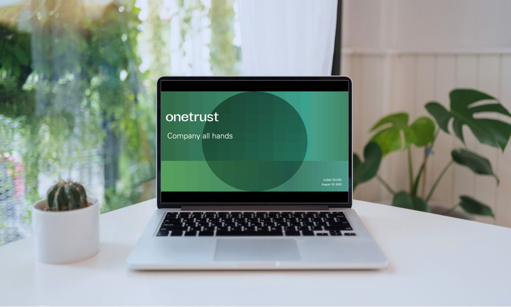 Laptop displaying a page from a OneTrust eBook